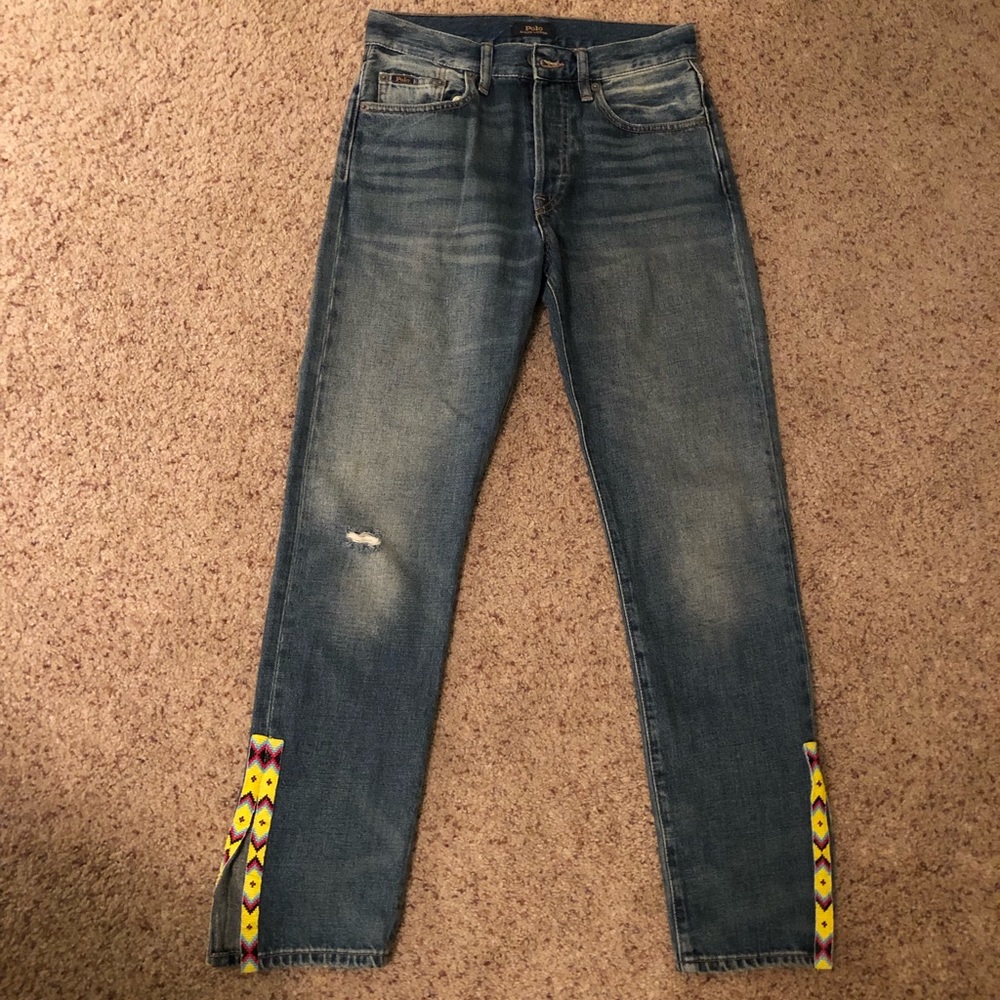 POLO RALPH LAUREN The Callen High Rise Slim western Beaded Split Hem Denim Jeans